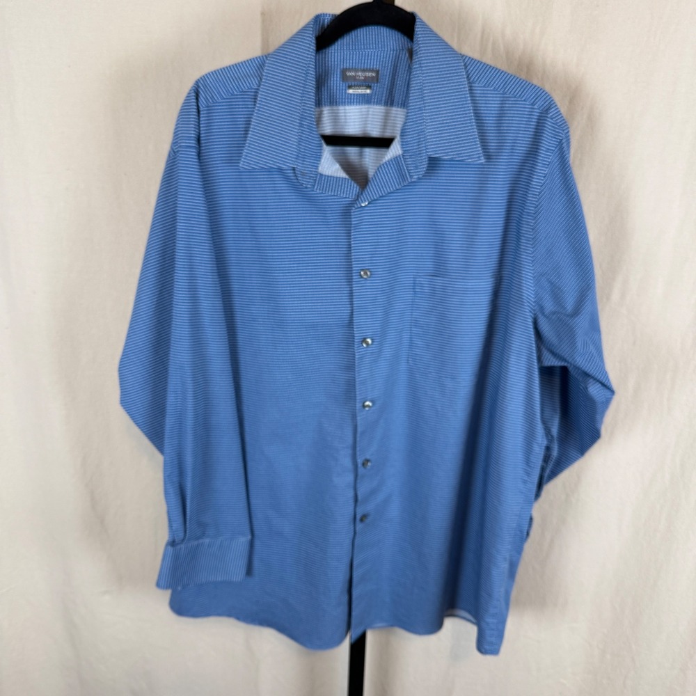 Van Heusen Flex Mens Shirt Blue White Diamond Pattern Regular Fit 17.5 32/33 L/S